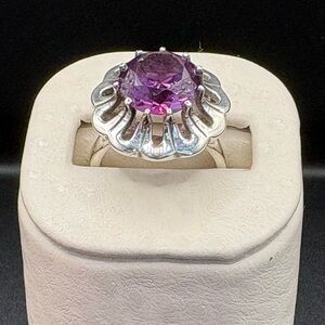 Sterling Silver Mexico 925 Embossed Ring With Large Color Change Corundum.